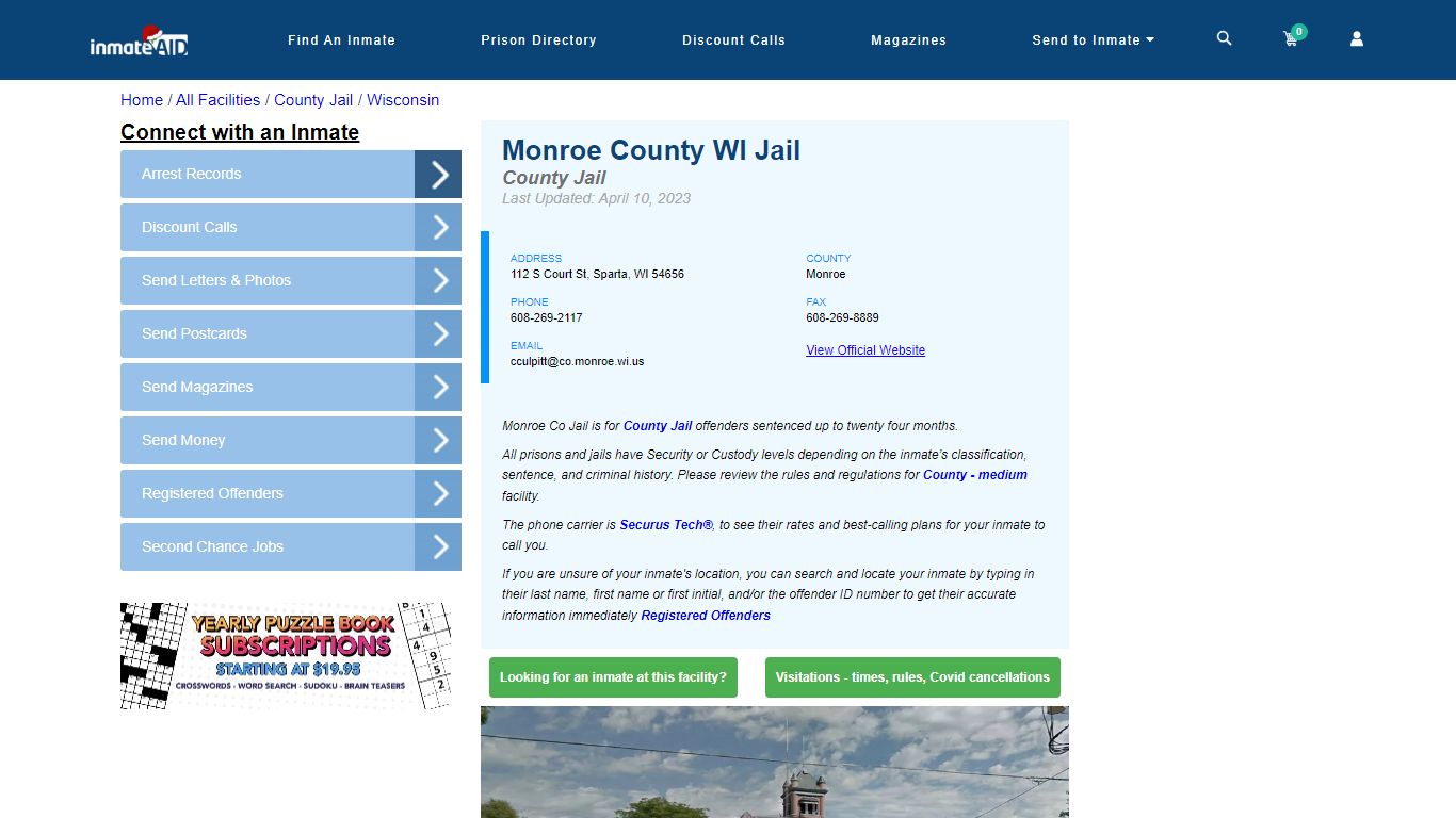 Monroe County WI Jail - Inmate Locator - Sparta, WI
